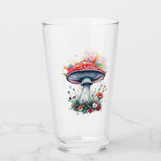 Mushroom Flowers Woodland Colorful Splash  Glas (Vorderseite)
