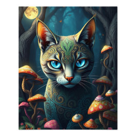 Mushroom Forest Magic Fantasy Cat Fotodruck