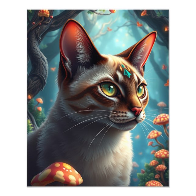 Mushroom Forest Magic Fantasy Cat Fotodruck (Vorne)