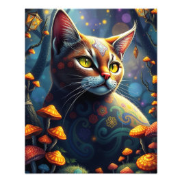 Mushroom Forest Magic Fantasy Cat Fotodruck