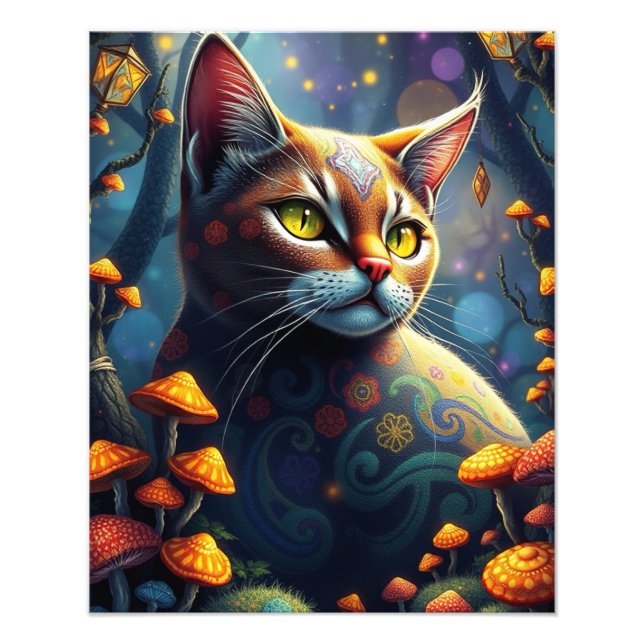 Mushroom Forest Magic Fantasy Cat Fotodruck (Vorne)