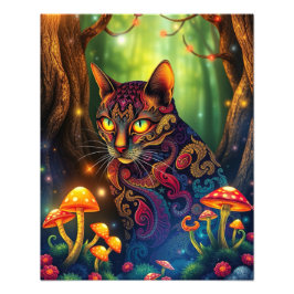 Mushroom Forest Magic Fantasy Cat Fotodruck