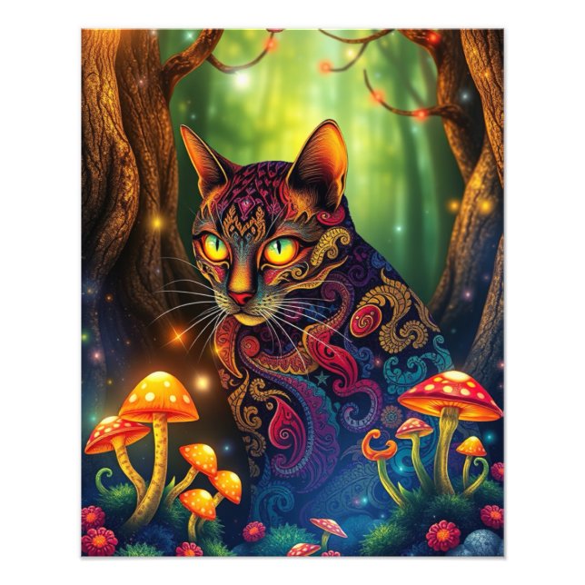 Mushroom Forest Magic Fantasy Cat Fotodruck (Vorne)