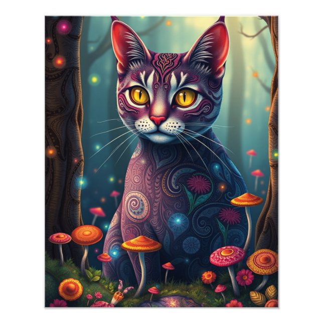 Mushroom Forest Magic Fantasy Cat Fotodruck (Vorne)