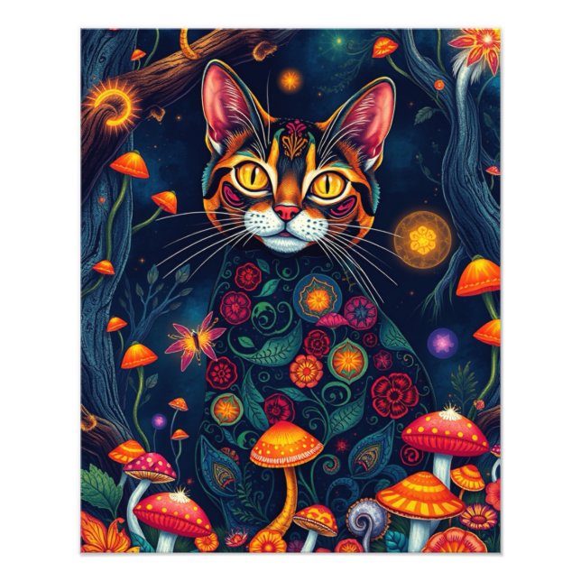 Mushroom Forest Magic Fantasy Cat Fotodruck (Vorne)