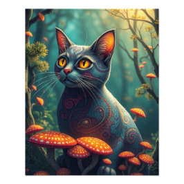 Mushroom Forest Magic Fantasy Cat Fotodruck