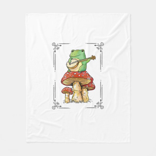 Mushroom Frog Goblincore Mycology Artistic Design Fleecedecke (Vorderseite)