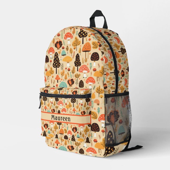 Mushroom Garden Creme Backpack Bedruckter Rucksack (Rückseitige Ecke Rechts)