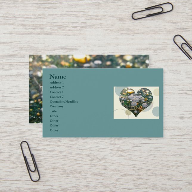 Mushroom Garden Heart Business Card Visitenkarte (Vorderseite/Rückseite Beispiel)
