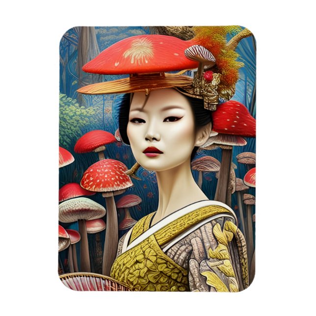 Mushroom Geisha Surreal Fantasy Art Magnet (Vertikal)