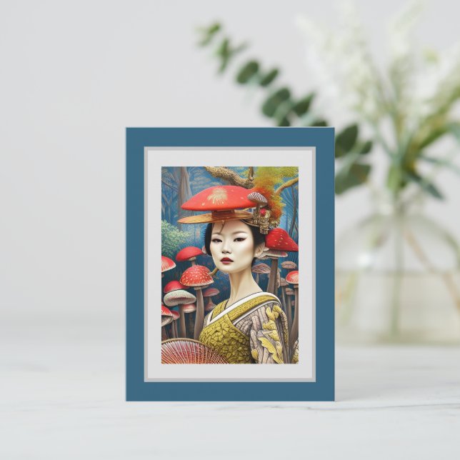 Mushroom Geisha Surreal Fantasy Art Postkarte (Stehend Vorderseite)