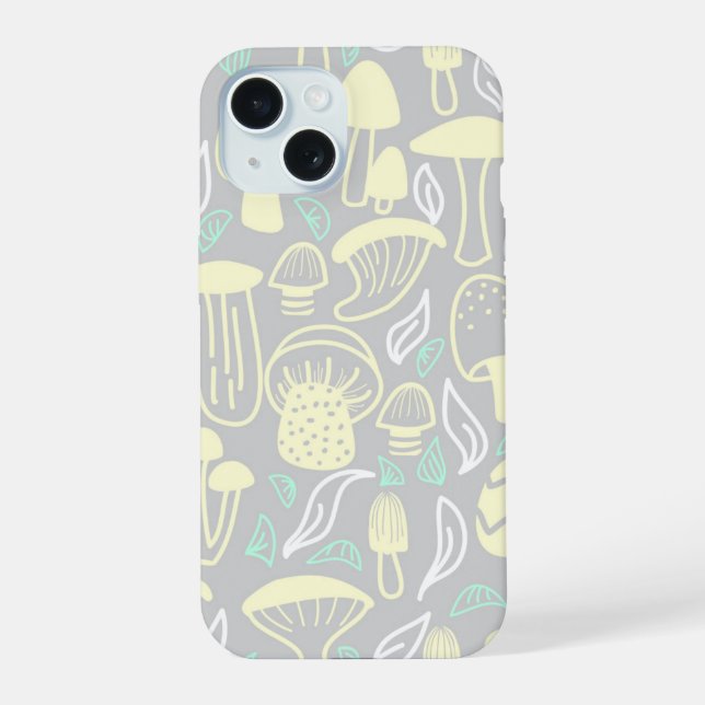 Mushroom Gray Cream iPhone 15 Hülle (Rückseite)