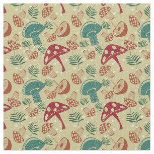 Mushroom Green Pattern Mitte des Jahrhunderts Stoff