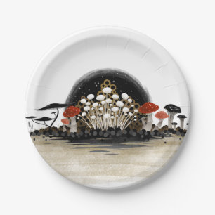Mushroom Harvest Line Paper Plate - Circle Pappteller