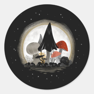 Mushroom Harvest Moon Sticker - Round w/Sky