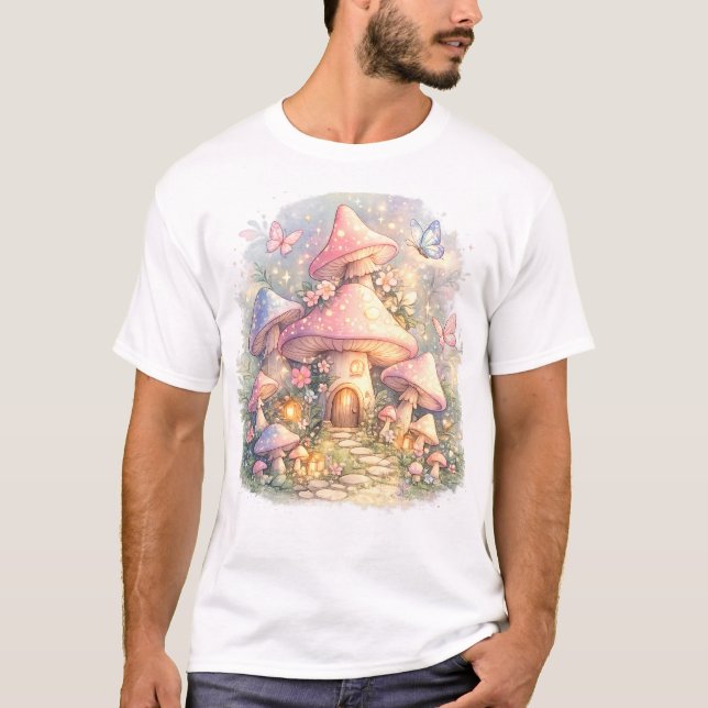 Mushroom Home with Butterfly  Whimsical Fair T-Shirt (Vorderseite)