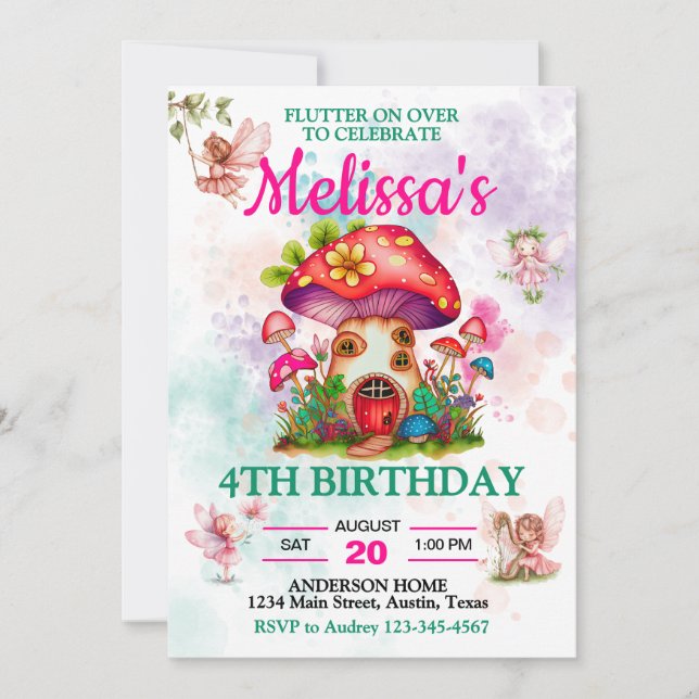Mushroom House and Flying Fairy Einladung (Vorderseite)