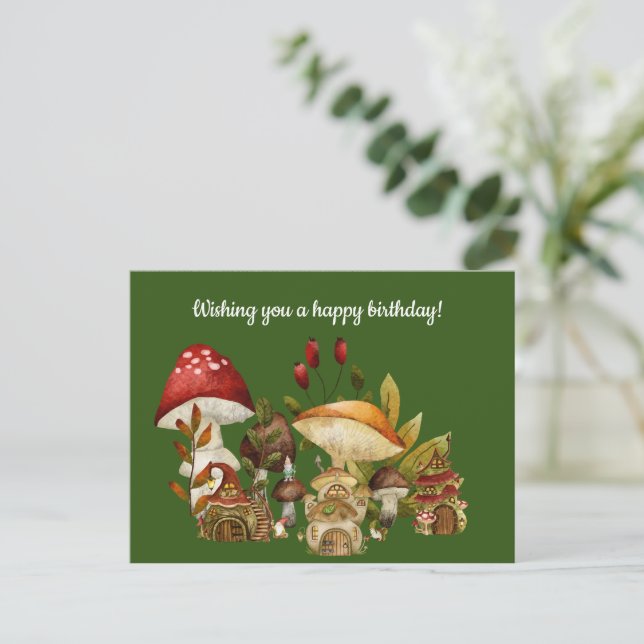 Mushroom House and Village Gnomes Postkarte (Stehend Vorderseite)