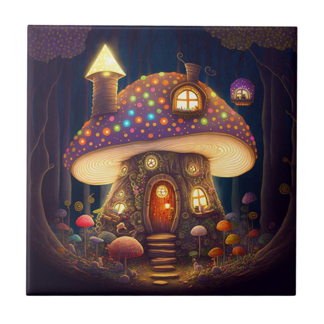 Mushroom House Fantasy Art Fliese (Vorderseite)