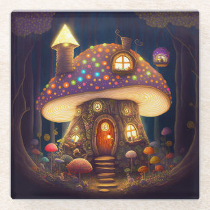 Mushroom House Fantasy Art Glasuntersetzer