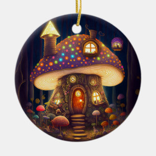 Mushroom House Fantasy Art Keramik Ornament