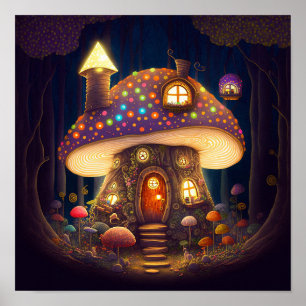 Mushroom House Fantasy Art Poster