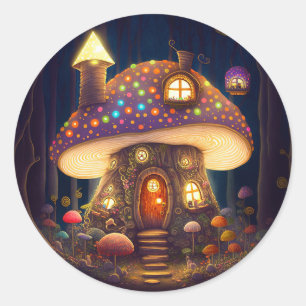 Mushroom House Fantasy Art Runder Aufkleber