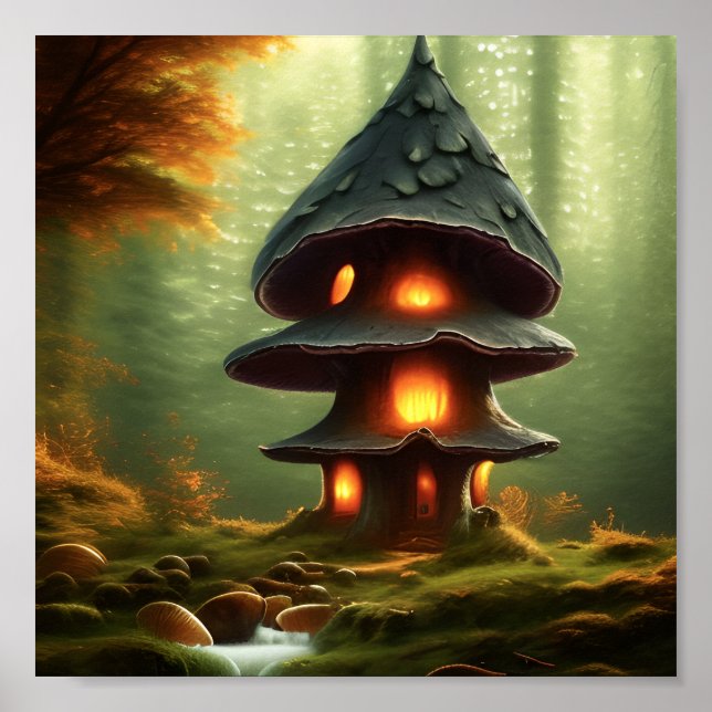 Mushroom House Forest Fantasy Art Poster (Vorne)
