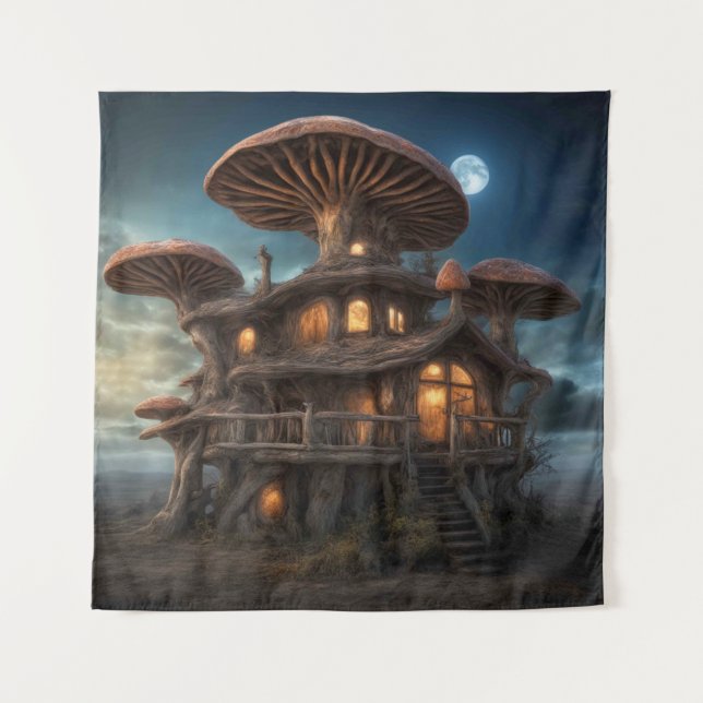 Mushroom House Tapestry Wandteppich (Vorderseite)