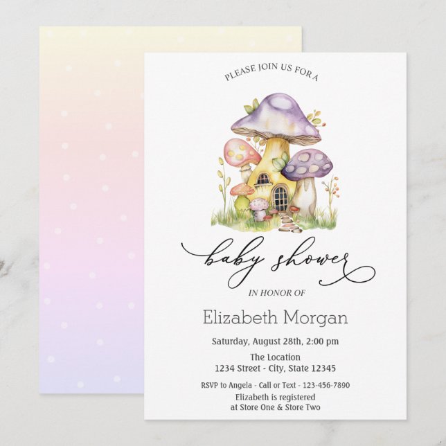 Mushroom Houses Ombre Polka Dots Einladung (Vorne/Hinten)