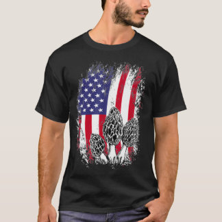 Mushroom Hunting Patriotic American Amerika Flag T-Shirt