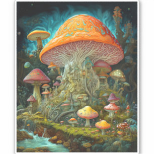 Mushroom Landscape Surreal Fantasy Art Aufkleber