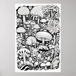 Mushroom-Linie zeichnend Poster