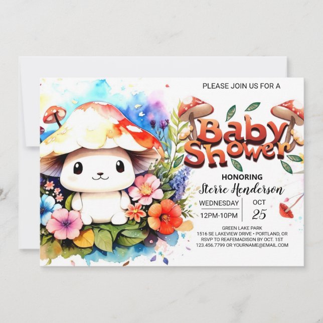 Mushroom Magic erwartet Baby Shower Einladung (Vorderseite)