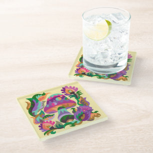Mushroom Magic Rainbow Glass Untersetzer