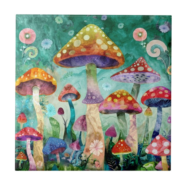 Mushroom Magical Forest Fliese (Vorderseite)