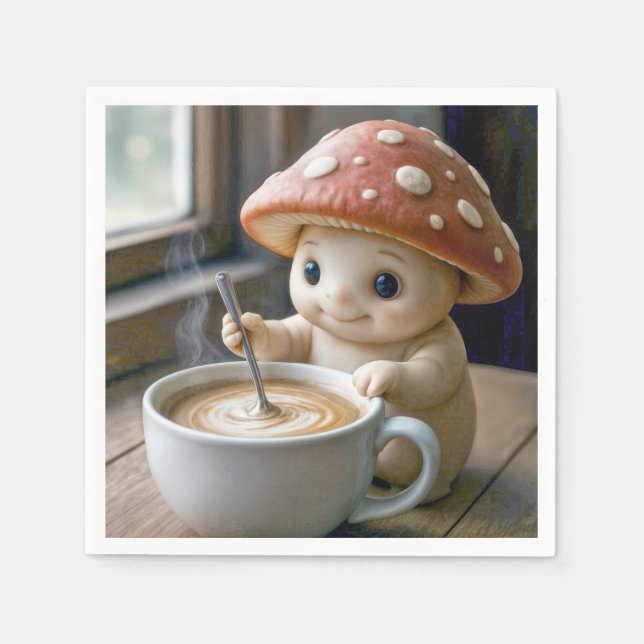 Mushroom Munchkin Stirring Morning-Kaffee Serviette (Vorderseite)