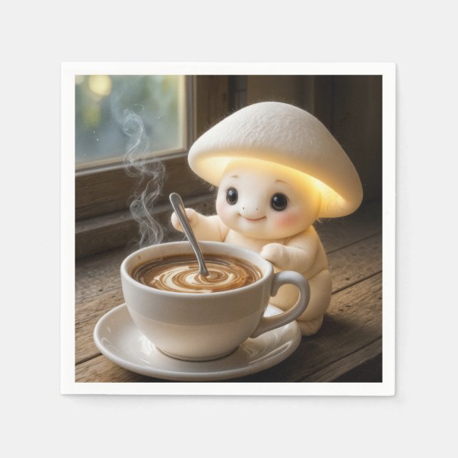 Mushroom Munchkin Stirring Morning-Kaffee Serviette (Vorderseite)