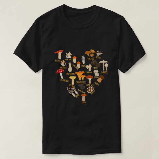 Mushroom Mycology Fungi Foraging Heart Liebe Chart T-Shirt (Design vorne)