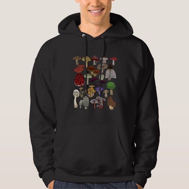 Mushroom Mycology Types Foraging Botanist Mycologi Hoodie (Vorderseite)