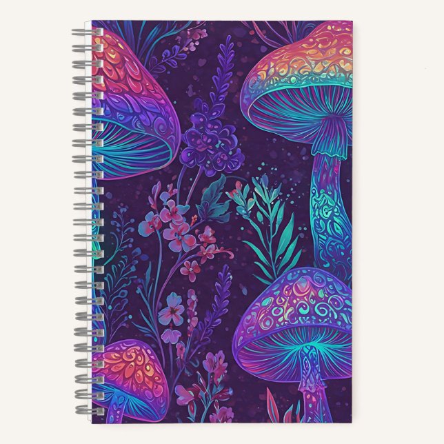 Mushroom Neon Forest Dreamscape Notizbuch (Vorderseite)