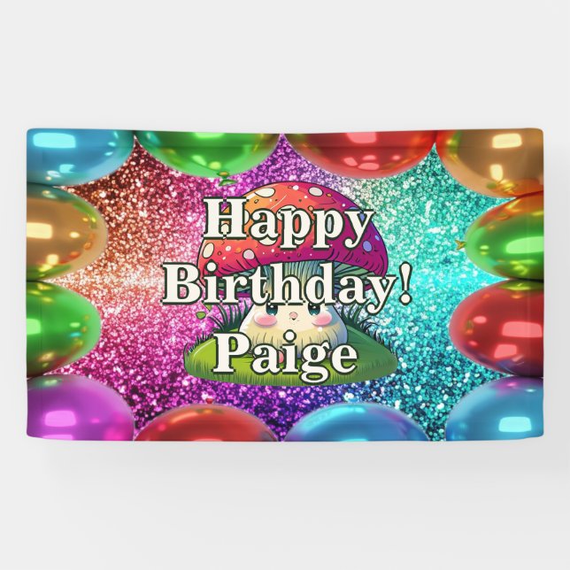 Mushroom Personalisierter Charakter Geburtstag Banner (Horizontal)