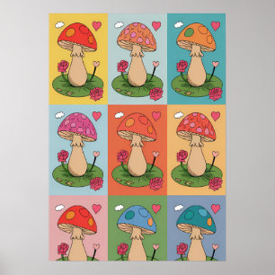 Mushroom Pop Art Rainbow Color Foto Trendblock Poster