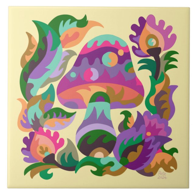 Mushroom Rainbow Magic Keramik Tile Fliese (Vorderseite)