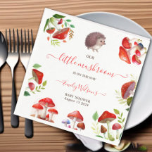 Mushroom Red Watercolor Forest Rustic Baby Dusche