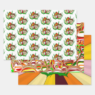 Mushroom Retro Nostalgic Abstrakt Popart Geschenkpapier Set