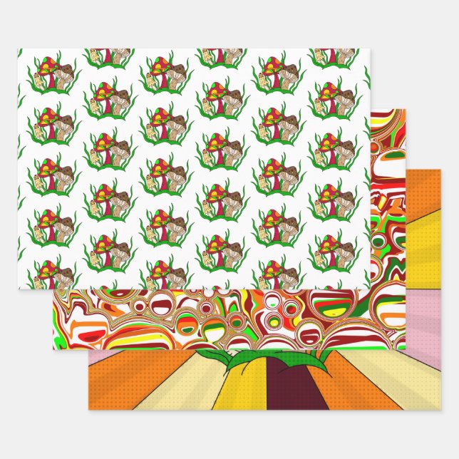 Mushroom Retro Nostalgic Abstrakt Popart Geschenkpapier Set (Set)