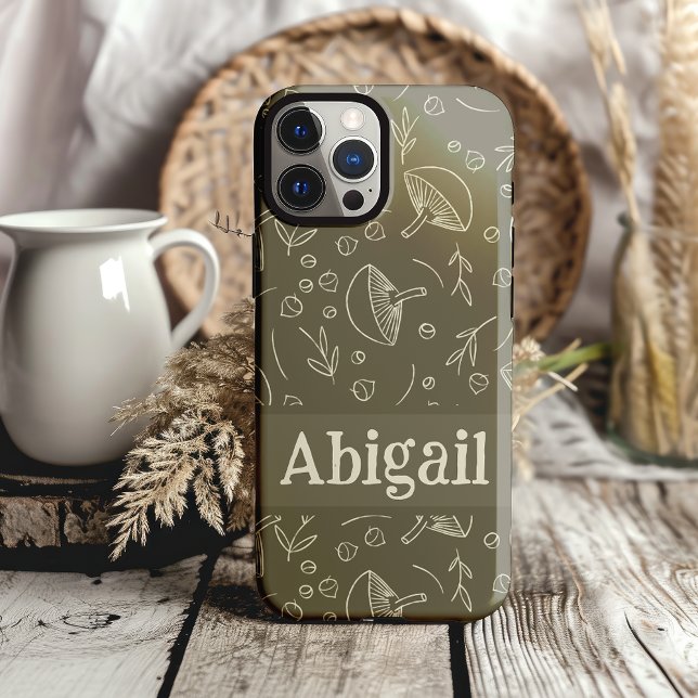 Mushroom Sage Green Woodland Design Funky Boho Case-Mate iPhone Hülle (cottagecore mushroom personalized phone case)