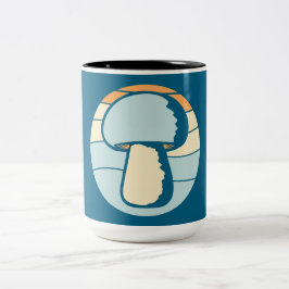 Mushroom Silhouette Sunset Retro Nature Vintage Ca Zweifarbige Tasse