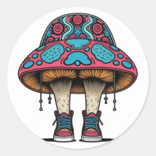 Mushroom Sneaker-Charakter Runder Aufkleber